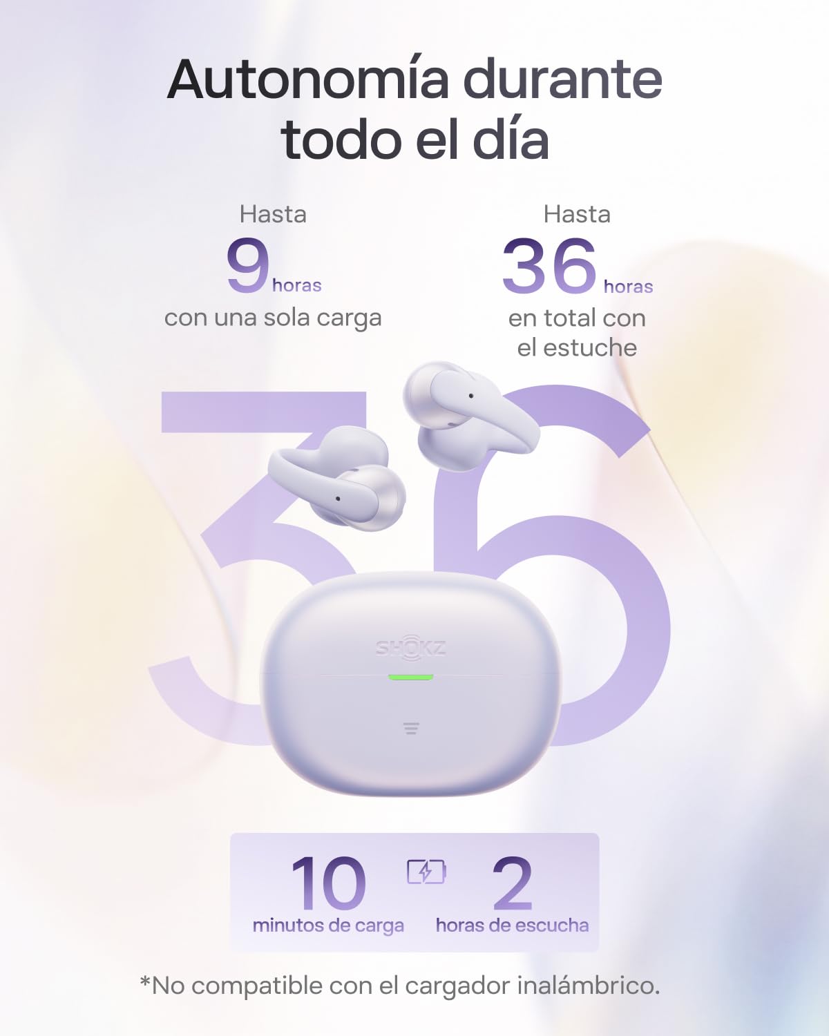 SHOKZ Auriculares Open-Ear Clip-on OpenDots Air, Ligero de 6,3 g, Morado | con Graves Profundos | 36 h de batería | Bluetooth 6.1 | reducción de Ruido con IA | Resistencia al Agua IP55 | Ajuste Seguro