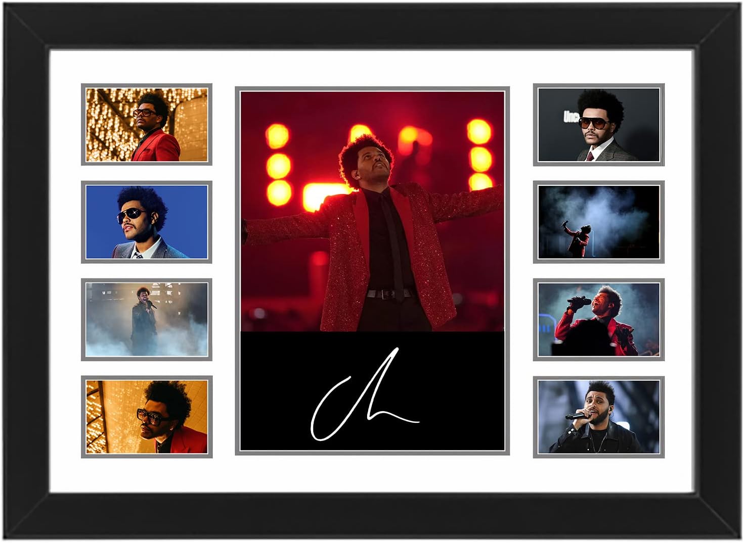 AllStarMedia The Weeknd Autographed Collage Poster Print - Music Wall Art Decor for Bedroom or Dorm Room - Limited Edition Poster, Gift for Music Lovers (Framed, A3 (16x12-42x30cm))