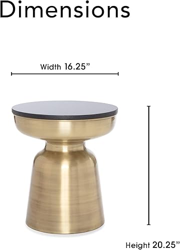 Miniatura 3 de Finch Adler - Mesa lateral de metal de latón, pequeña, redonda, para sala de estar o dormitorio, parte superior de granito sólido totalmente