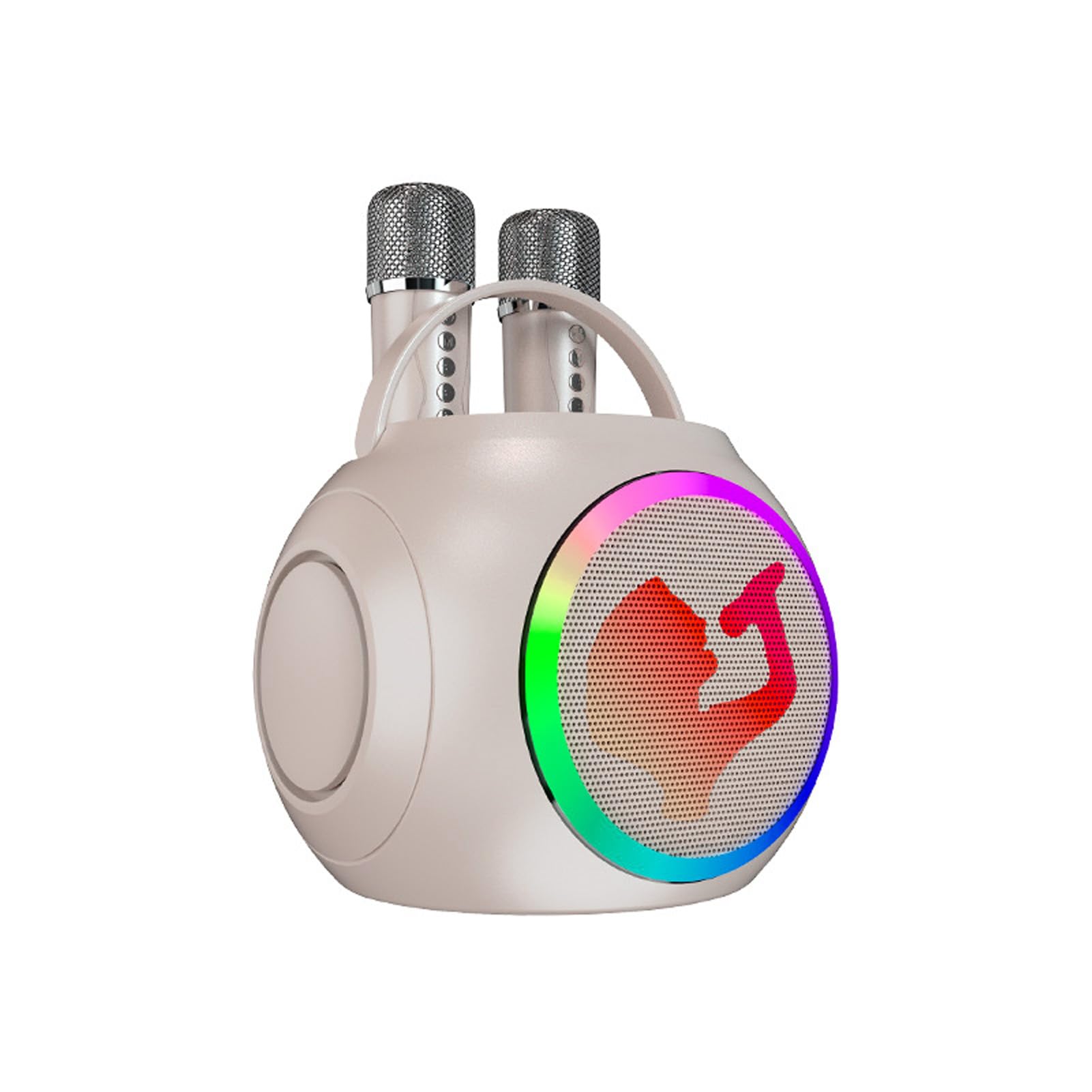 POENVFPO Macchina per Karaoke, Altoparlante Bluetooth con 2 Microfoni Wireless, Trasmissione 2.4G per Duetti, Regolazione Audio Integrata, Luci a LED, Design Compatto per Feste in Casa, (WHITE)