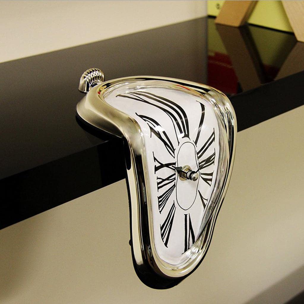 ATORSE Vintage Retro Art Novelty Melting Wall Clock Home Hanging Shelf Decor Silver-image-33