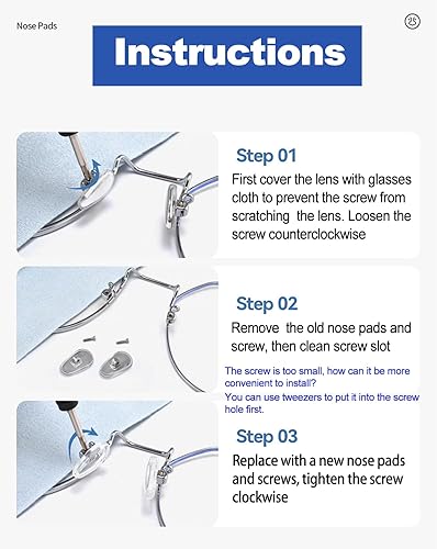 Miniatura 6 de 5 pares de almohadillas de nariz para anteojos, kit de reparación de repuesto de almohadillas de silicona suave, almohadillas de nariz atornilladas
