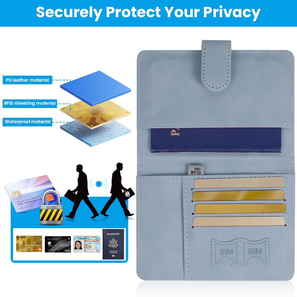 Protège Passeport,2 Pièces Couverture de Passeport avec Bloqueur RFID,Étui de Passeports en Cuir PU et Étiquette de Bagage pour Passeports, Cartes,Documents de Voyage(Rose)