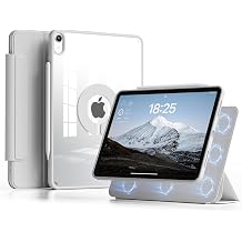 Clear Case for iPad mini 7 A17 Pro, iPad mini 7th/6th Generation Case 2024/2021 with Pencil Holder, Detachable Magnetic Rotating Transparent Hard PC Back,Vertical Stand Grey