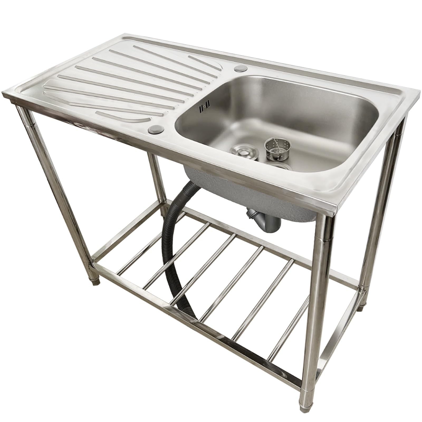 LMYSXAOZ Single Bowl Kitchen Sinks - Stainless Steel Utility Prep Station Sink with Cutting Board Outdoor Free Standing for Commercial Restaurant, Bar & Laundry Tub