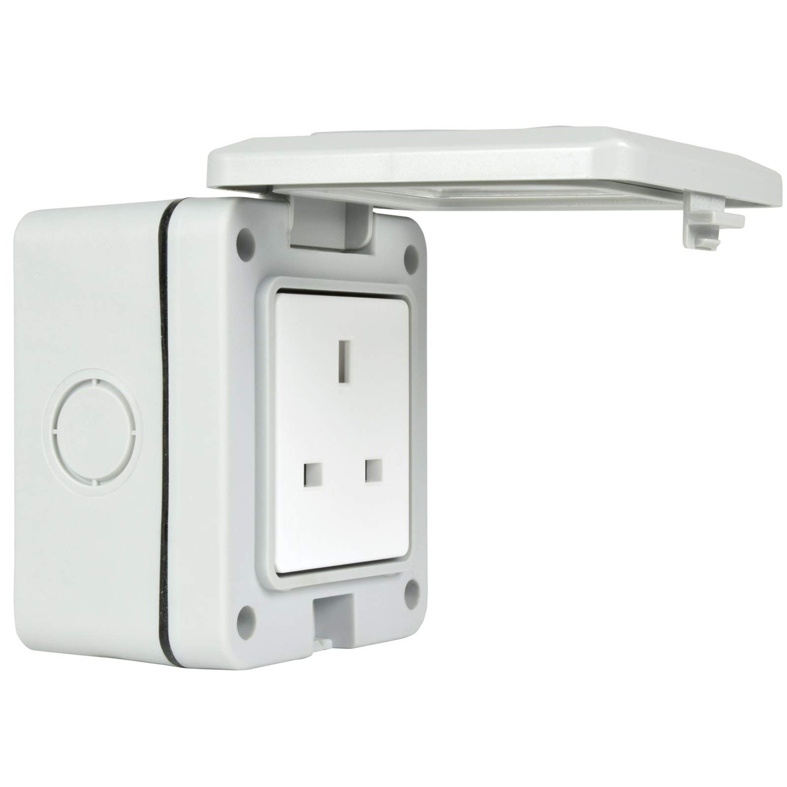 Single 1 Gang Fully Weatherproof 3 Pin UK Power Socket Outdoor Outlet IP55 White [Single Gang Power]