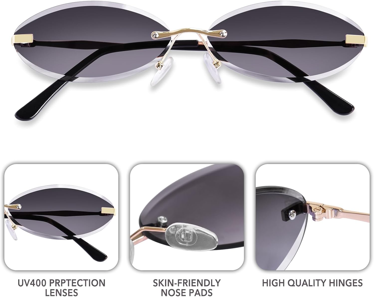 Rimless Oval Sunglasses for Women UV400 Protection Trendy Retro Metal Frame Sun Glasses Narrow Shades Y2K Sunnies - Image 2