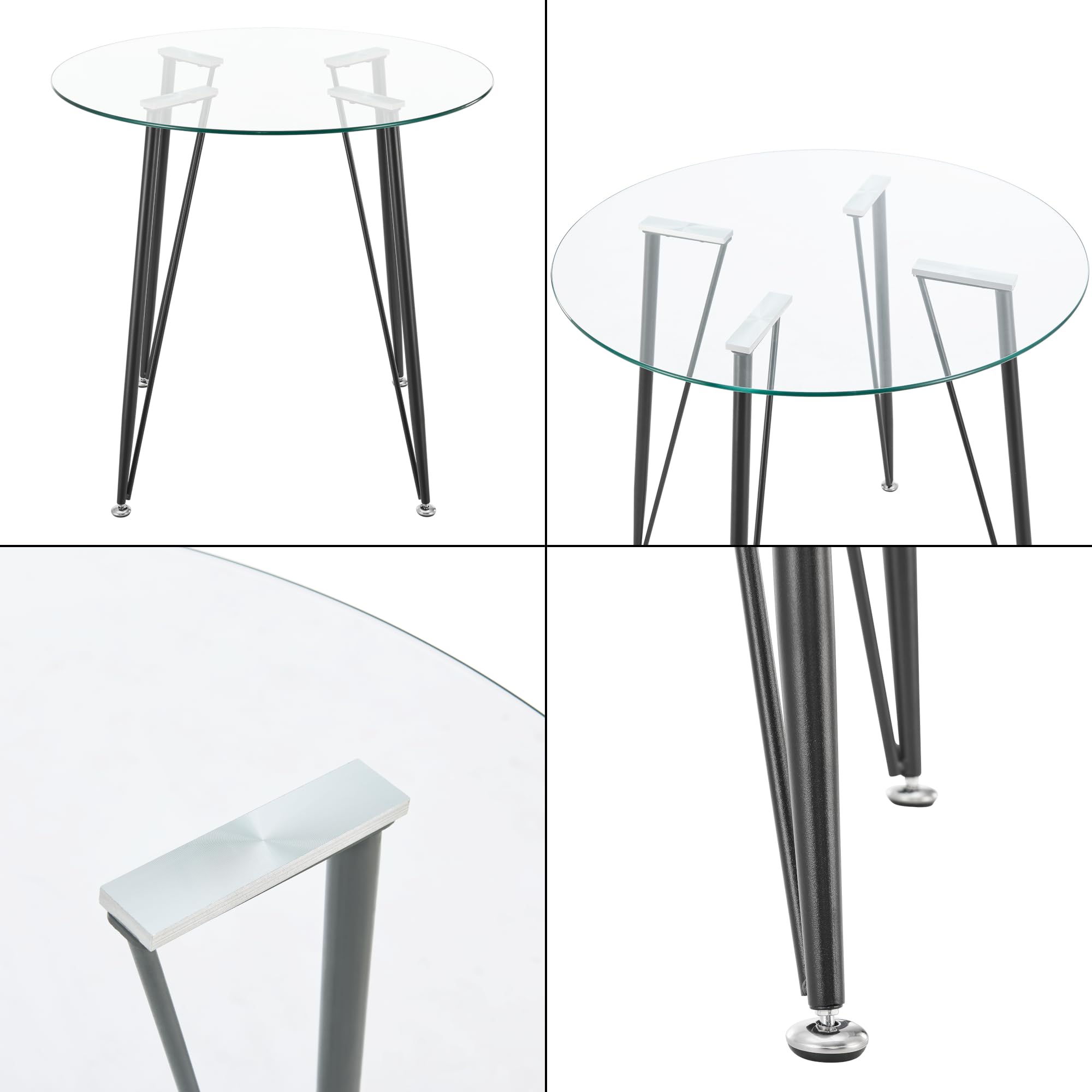 [en.casa] Table Ronde en Verre pour Salle à Manger Petite Table Stylée pour Salon Cuisine Chambre Bureau Café Verre Trempé Acier Laqué 72 x 80 cm Transparent Noir