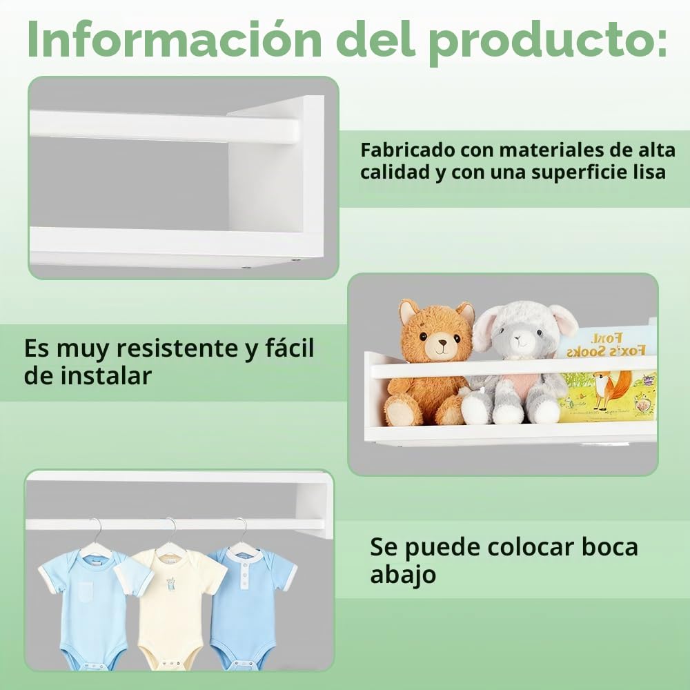 Estantería Infantil Pared, Juego de 3 Estantería Libros Infantil de Madera Maciza, Estantes de Pared para Habitación Infantiles, Dormitorio, Salón, Baño, Cocina