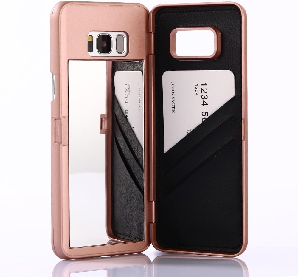 Galaxy S8 Case, Hidden Back Mirror Wallet Case with Stand Feature and Card Holder for Samsung Galaxy S8 (Rose Gold)