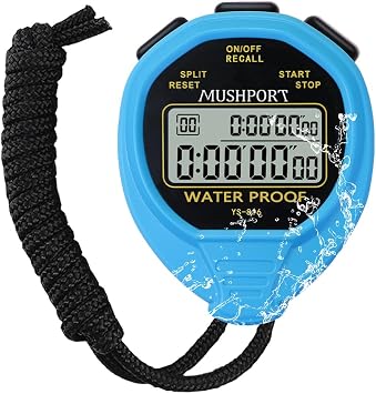 Waterproof Stopwatch Timer 30 Laps/Splits Only Stopwatch Mode, ON/Off Silent Memory Recall Large Display Simple Operation, Digital Stop Watch for Sports Coaches, Blue