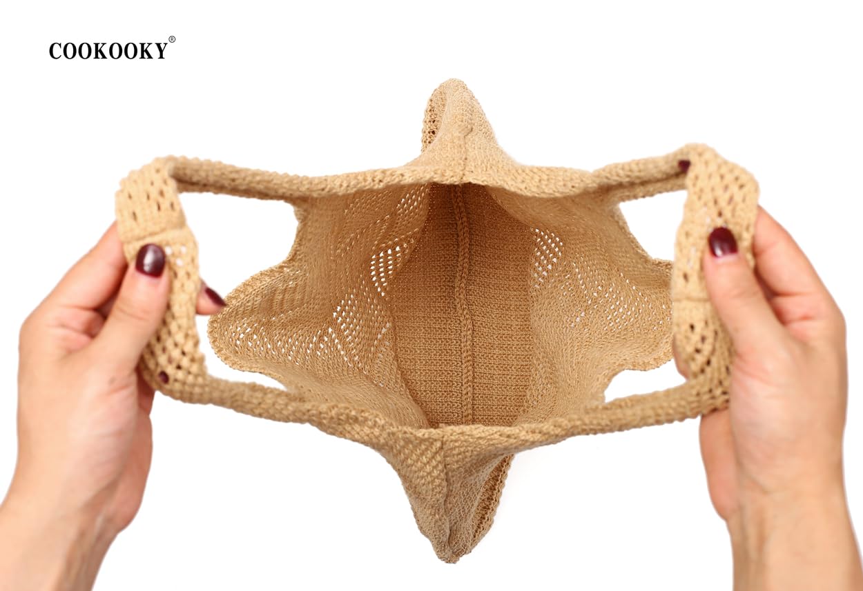 COOKOOKY Crochet Beach Tote bag Summer Beach Bag for Women Aesthetic Mesh Tote Bag Hippie Bag Knit Bag — view 2