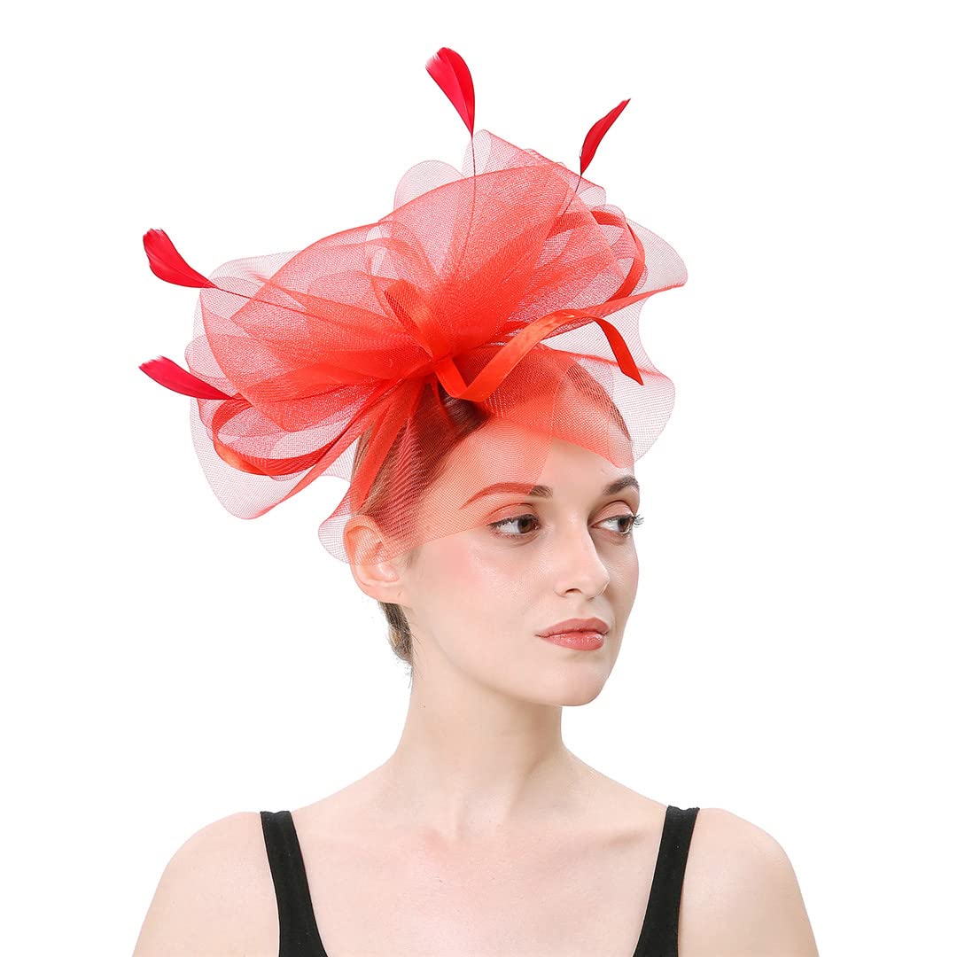 Lmtossey Cappello da donna Fascinators da sposa Accessori per capelli Cappelli a rete da festa Cappelli da sposa in piuma Copricapo da sposa