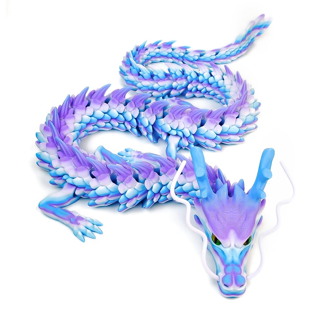 WUQIREN 40inch Super Large 3D Printed Dragon,Bigger Fidget Crystal Dragon Toys,3D Printed Stuff Animals Toys,Articulated Dragon for Home Office Desk Wall Decor (Rainbow White Purple)