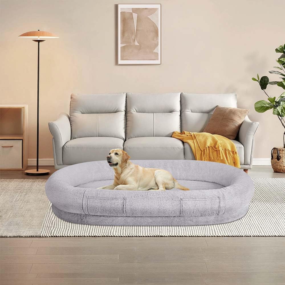 unipaws Lit Humain pour Chien et Animaux de Compagnie, Panier géant Chaud et Confortable en Fausse Fourrure, Mousse à mémoire de Forme épaisse, Housse détachable avec Couverture Incluse