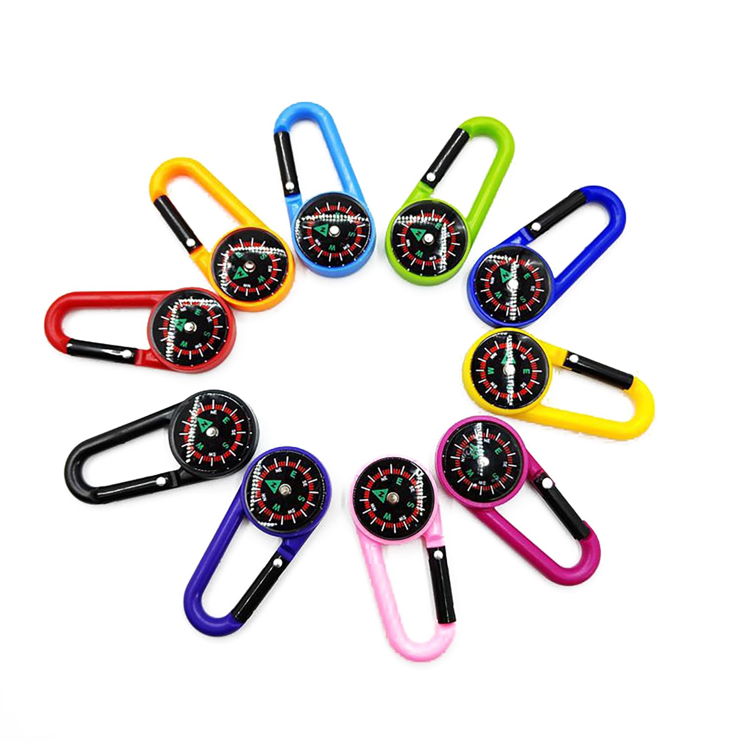 JINJUMEI Lot De 10 Boussoles Porte-clés – Forme Colorée, Mousqueton – Randonnée, Camping, Survie