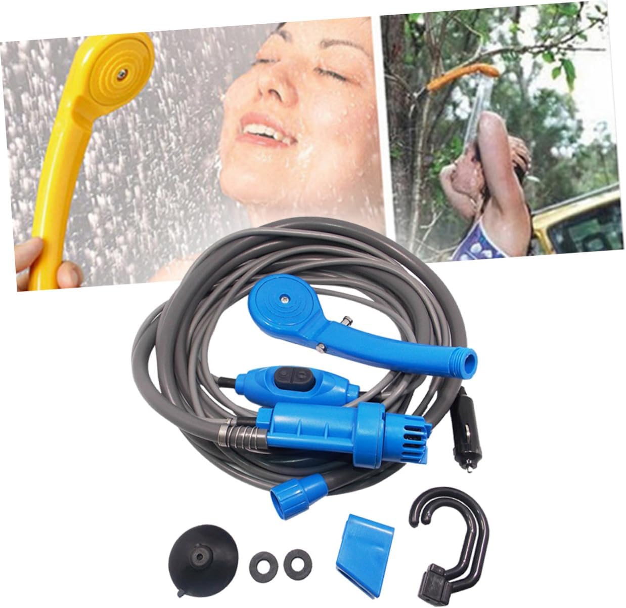 OUNONA 12v Car Charger Portable Camping Shower 2m Hose Water Pump Outdoor/Indoor Use Pet Washing Accessory