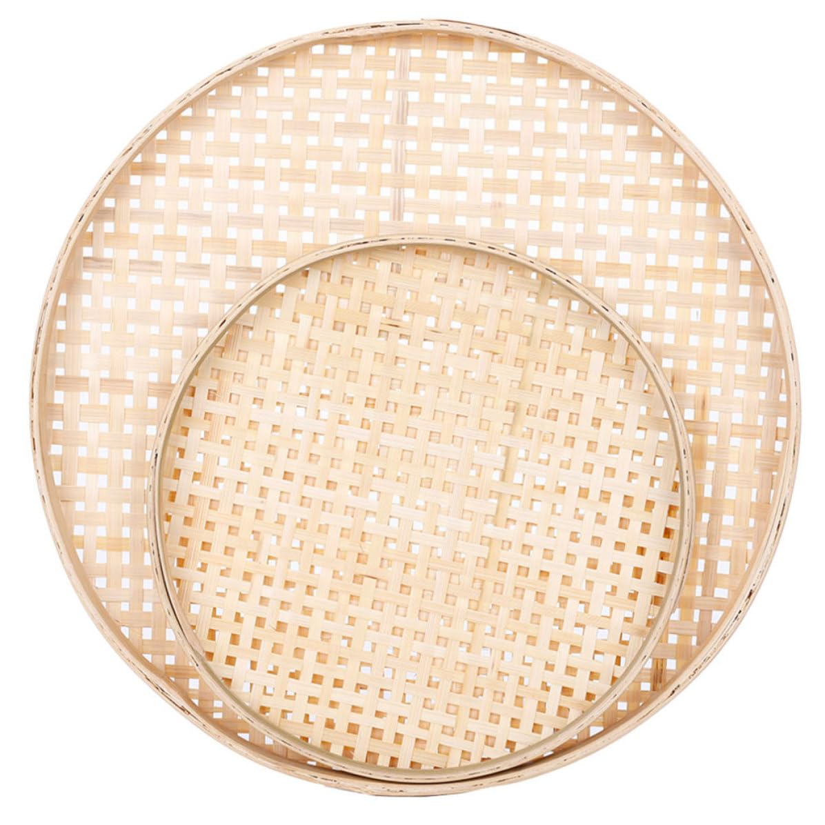 Cesti in Bambù Intrecciati Artigianalmente 2 Pezzi, Forma Rotonda, Tessitura Artistica Naturale, per Cucina e Decorazione Casa Fattura