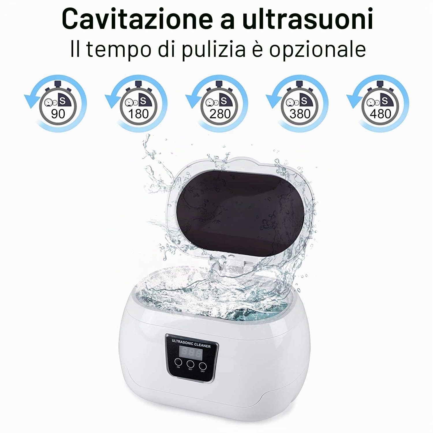 Pulitore Ultrasuoni 600ml, Lavatrice Ultrasuoni Acciaio Inox, Detergente ad Ultrasuoni Portatile per Occhiali Gioielli Orologi