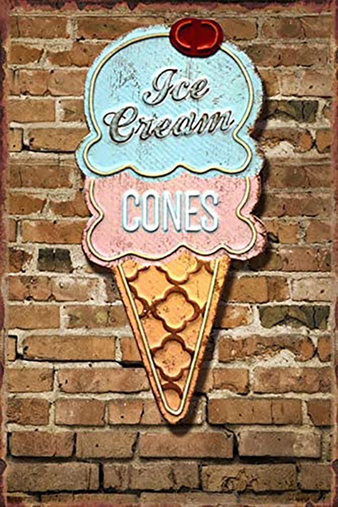 Retro Ice Cream Shaped Metal Tin Sign Indoor & Outdoor Home Bar Coffee Kitchen Ice Cream Shop Wall Decor Tin Sign 8x12 inch