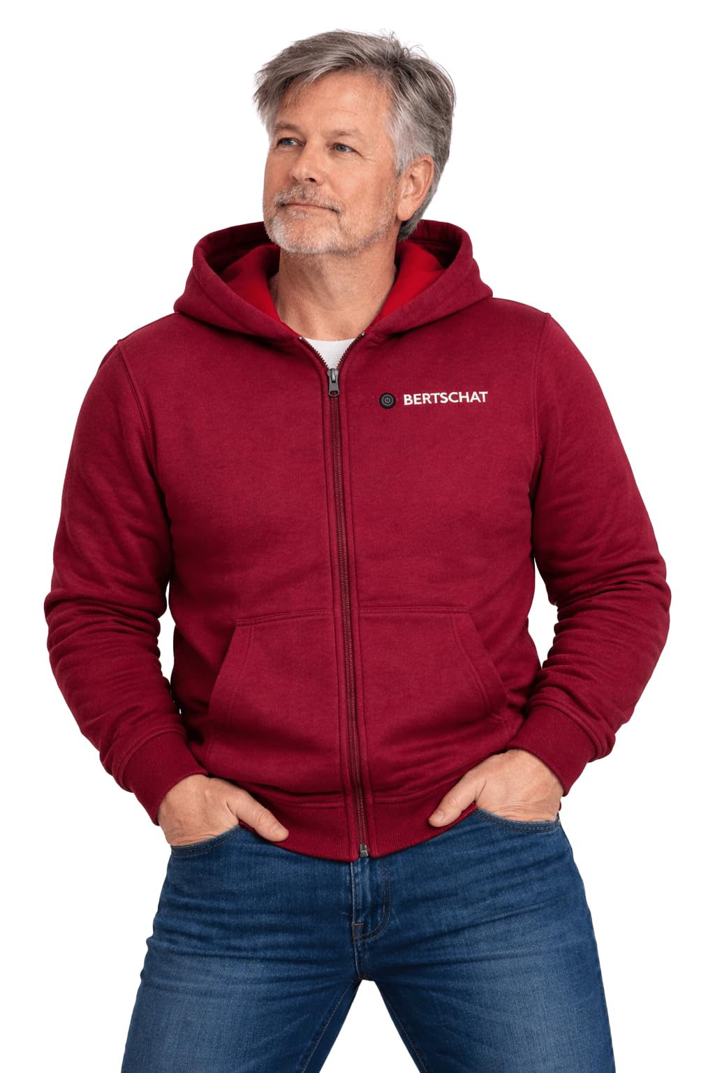 BERTSCHAT Heated Vest - Heated Hoodie - Heated Jacket | Men | 5 Heating Zones | Burgundy | L