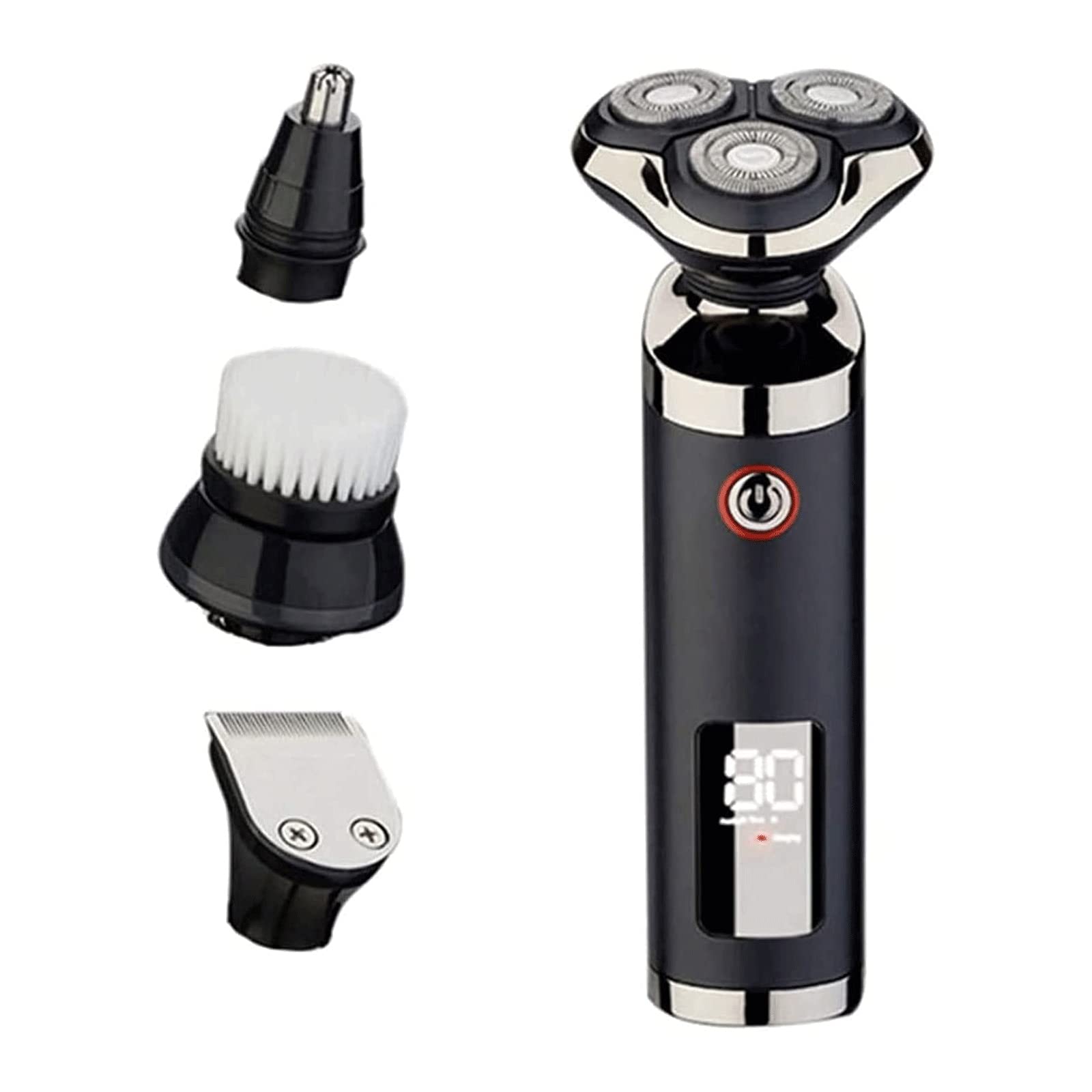 Rasoio Elettrico per Uomo, 3D Design rotativo, 4 in 1 Rasoio Elettrico Ricaricabile Cordless con Trimmer per Barba, Uso Umido e Asciutto