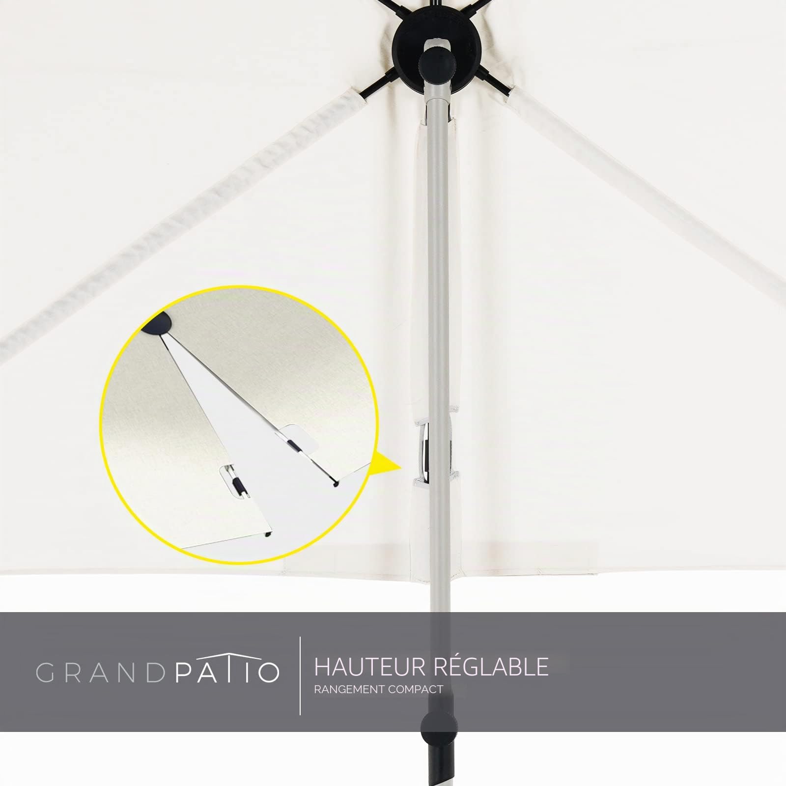 Grand patio Parasol de jardin, parapluie de patio avec manivelle et inclinaison, 8 nervures, mât en aluminium, parapluie de marché pour pelouse, terrasse, jardin, piscine, protection UV 50+, 2,7 m