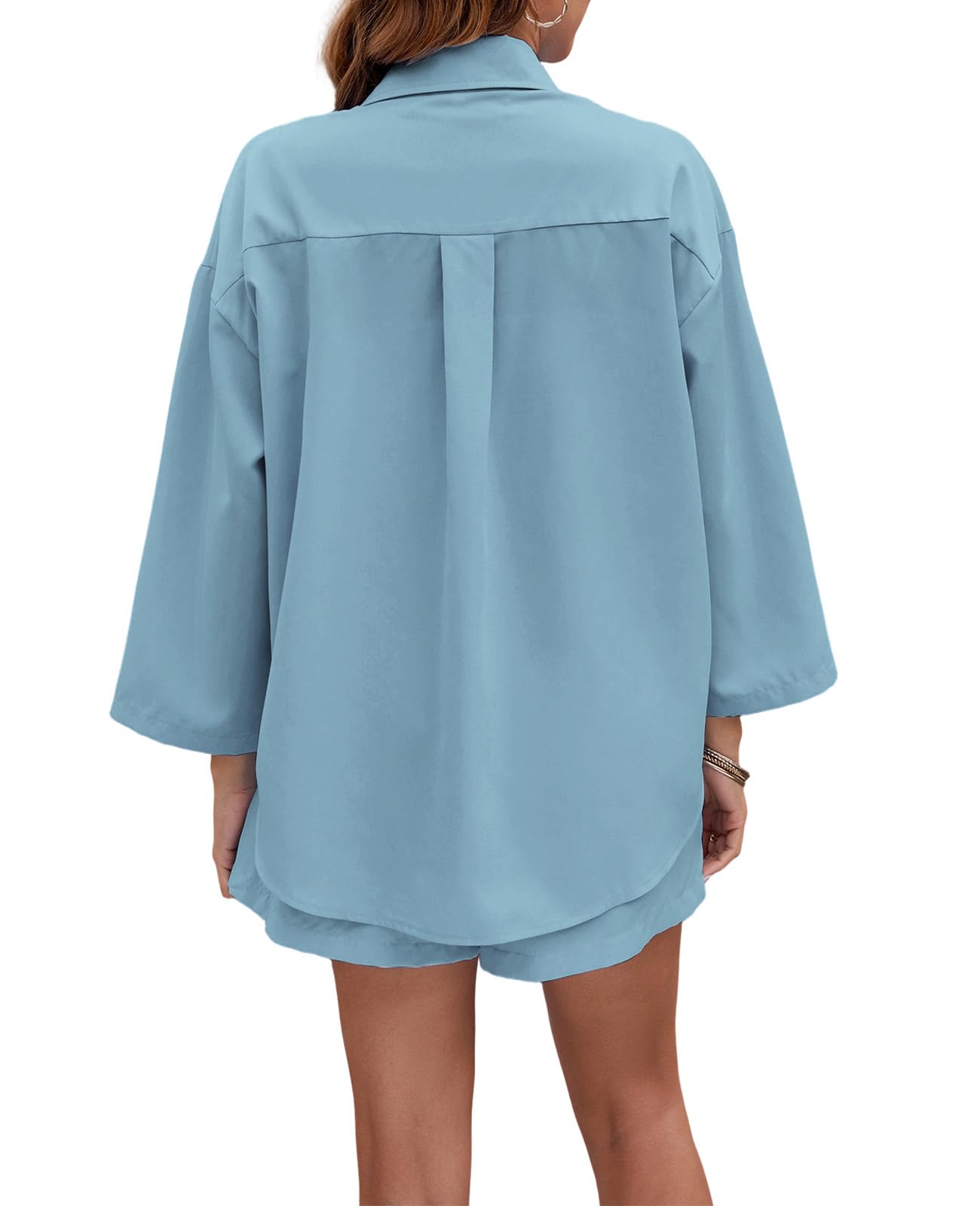 Ensemble 2 Pièces pour Femme Col Chemise Boutonnée Avec Short Ensemble de Détente D'été Confortable