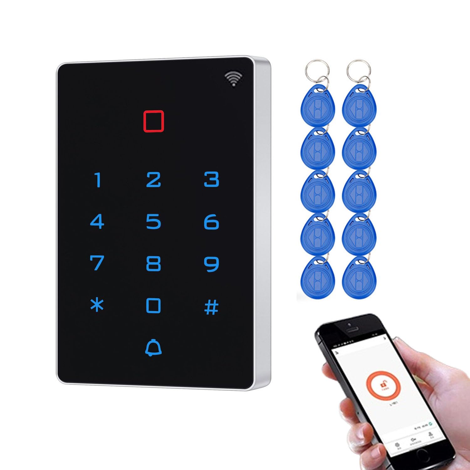 Controllo Accessi WiFi Tuya RFID, Tastiera a Codice Touch Retroilluminata IP68, Lettore RFID 125kHz, WG26/WG34, DC12V, con 10 Badge RFID(7)