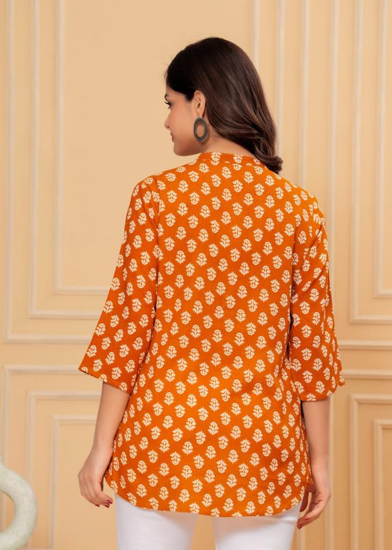 Image of Women's Cotton Printed Kurta Top | 3 /4 Sleeve Straight Kurti Casual Outings
