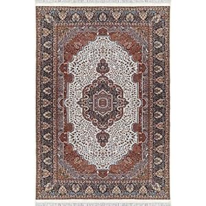 Amma Carpets Handgeknoopt tapijt luxe handgemaakte traditionele Perzische wol wit veelkleurig tapijt afmeting 6 x 9 voet