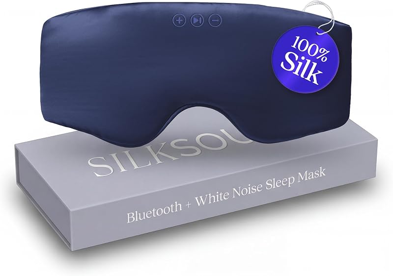 SilkSound Bluetooth Sleep Mask, 100% Mulberry Silk Headphones for Sleeping | Eyemask Headband Headphones for Sleeping, 6 White Noise Modes, Headphones for Sleeping on Side, Sleep Gifts for Women