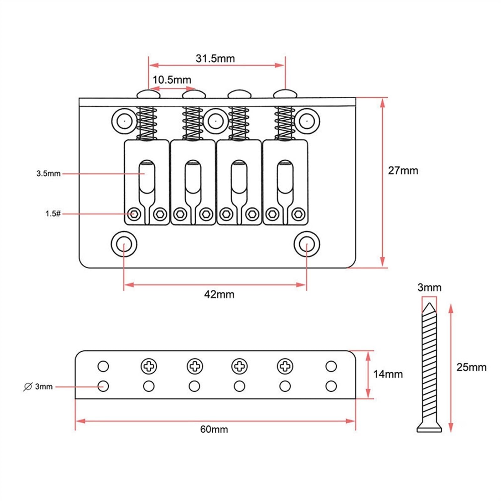 Juego De Puente Para Guitarra Eléctrica Puente De Sillín De Guitarra, Sillín De Guitarra Ajustable, Pieza Trasera Para Guitarra Eléctrica, Instrumento Musical (Color : Black)