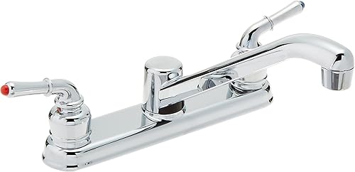 EZ-FLO Grifo de cocina, acabado de dos manijas no metálico, montaje en cubierta sin lavadoras, cromo pulido, EZ-10130