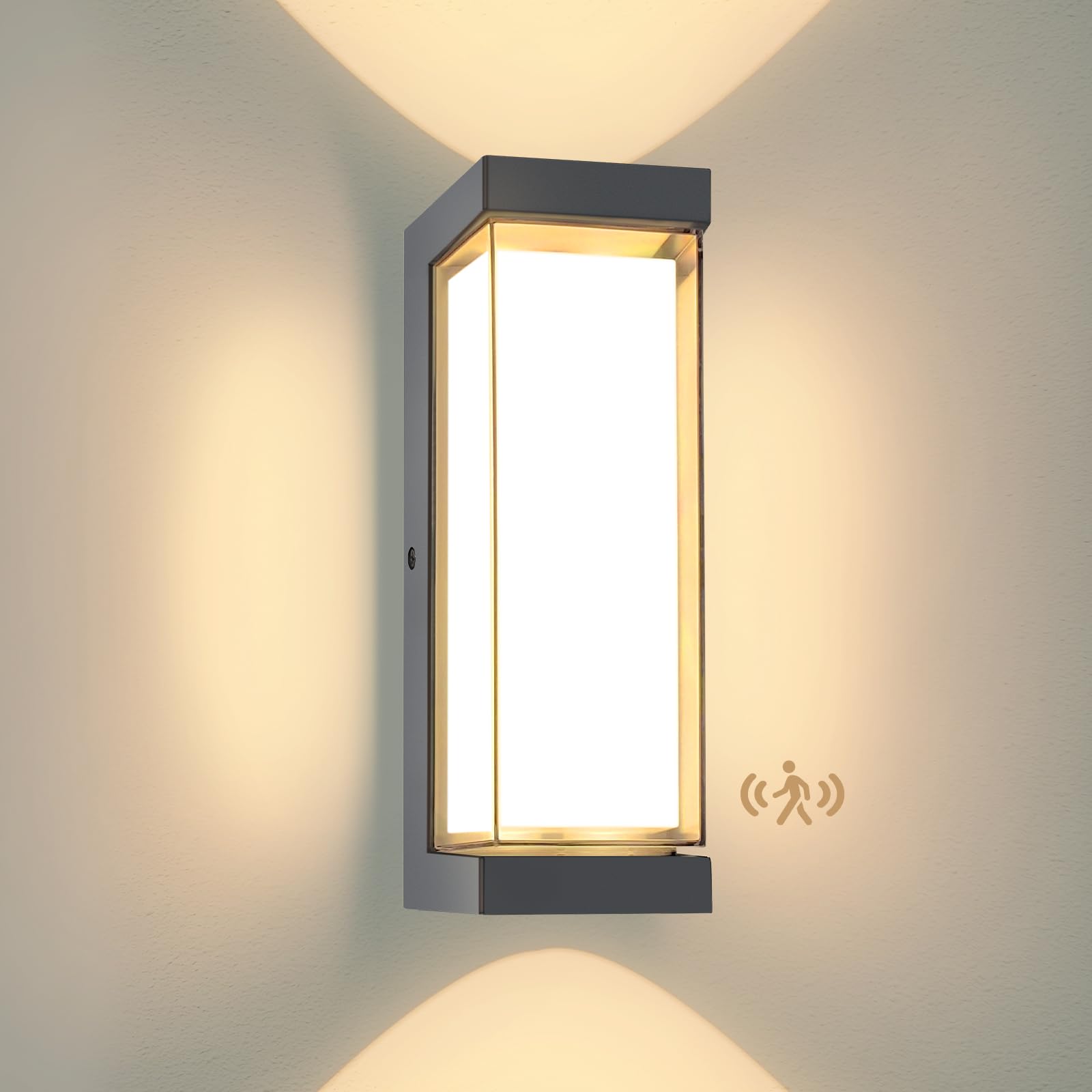 YindaLux 24W LED Aussenlampe mit bewegungsmelder, IP65 3000LM Wandleuchte Innen/Außen, 3000K Modern Außenleuchte mit bewegungsmelder, Aluminium Außenleuchte für Terrasse, Eingang, Flur, Anthrazit