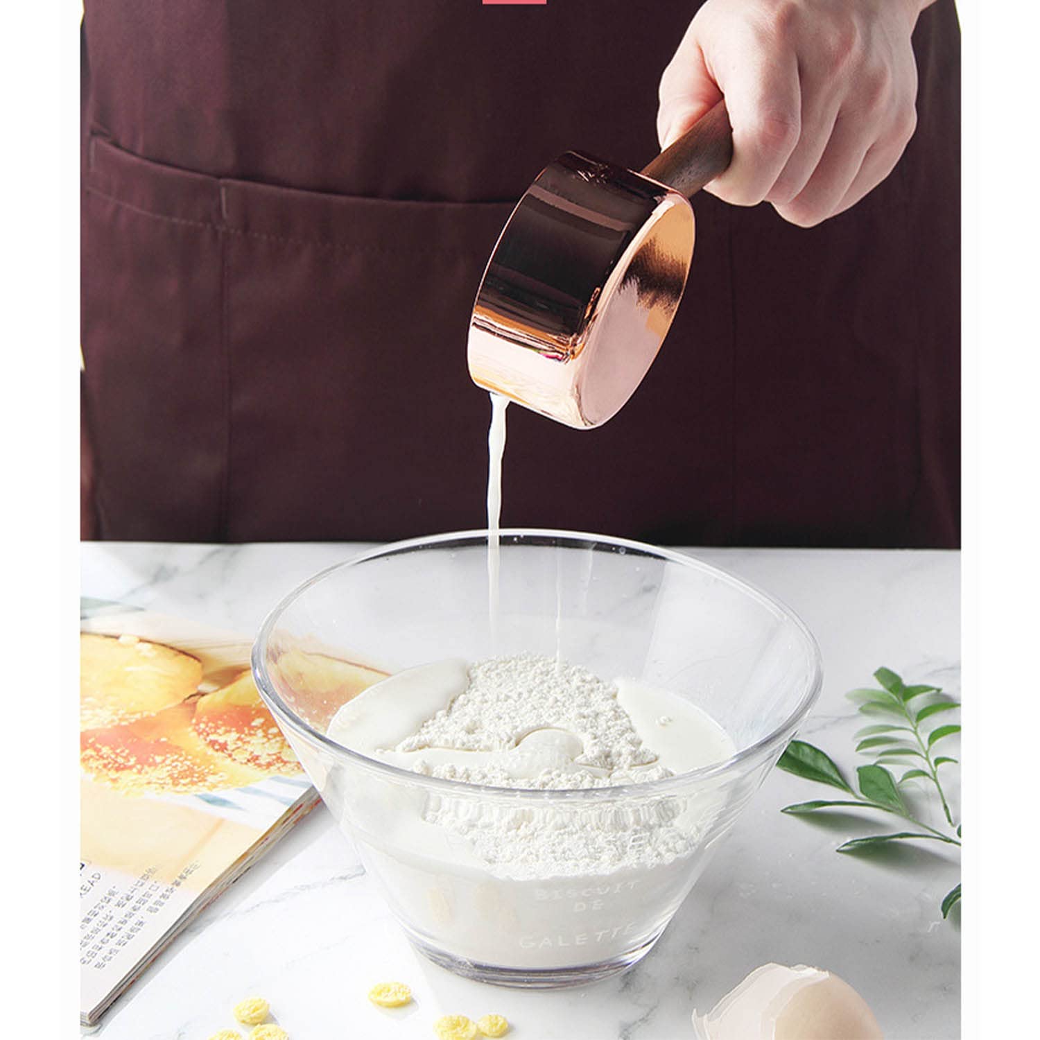 Set di Misurini e Cucchiai Acciaio Inossidabile 8 Pezzi Impilabile Manico in Legno Cucchiaio Preciso per la Cucina Ingredienti Secchi e Liquidi