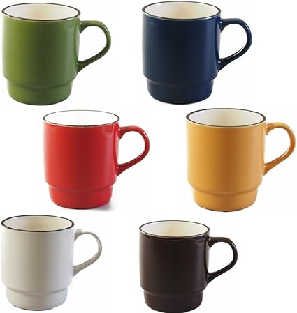 Amazon Co Jp 家族みんなでお揃いで使える 食卓が楽しくなっちゃうスタックマグ6色セット 赤 青 緑 黄 白 茶 ホーム キッチン