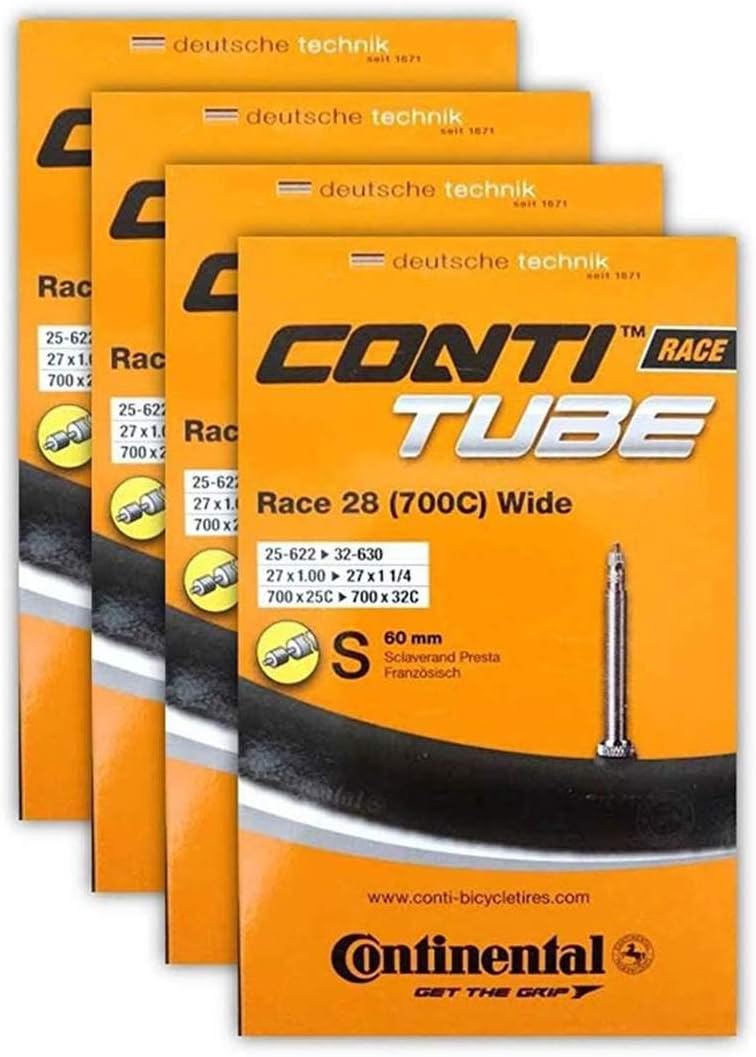 Continental Race 28 700x25-32c Bicycle Inner Tube Bundle - 60mm Presta Valve - 4 Pack w/ Conti Sticker