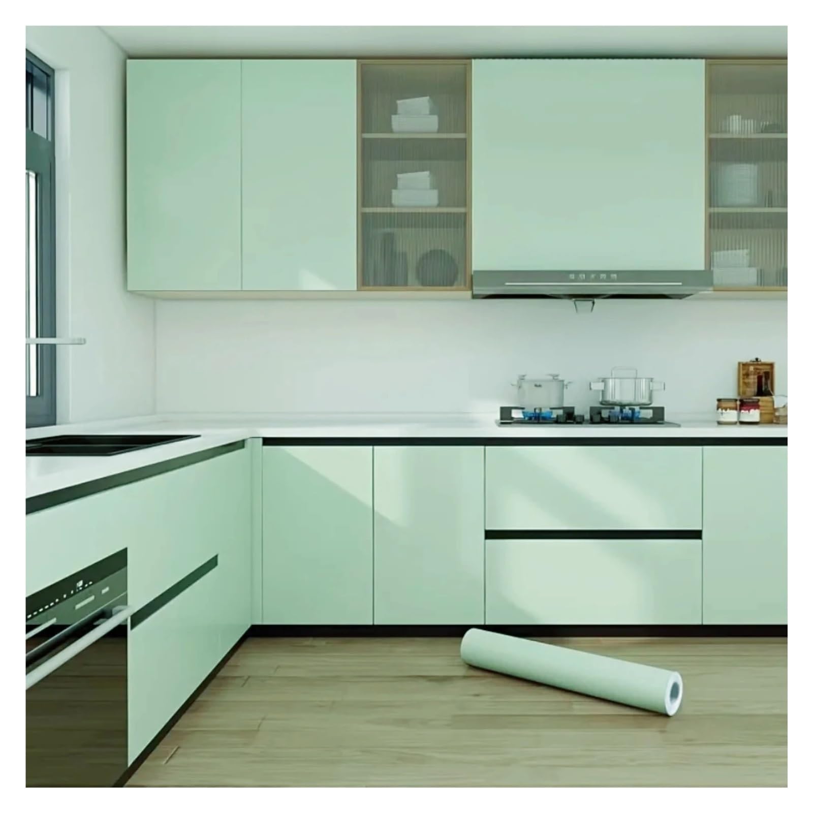 GMGQJST Green Wallpaper 55cm Green Matt PVC Self-Adhesive Film Sticker Thickened Protection for DIY Kitchen Cupboards Tables Wall Renovation Furniture(Matte Qin Xin LV,40x300CM)