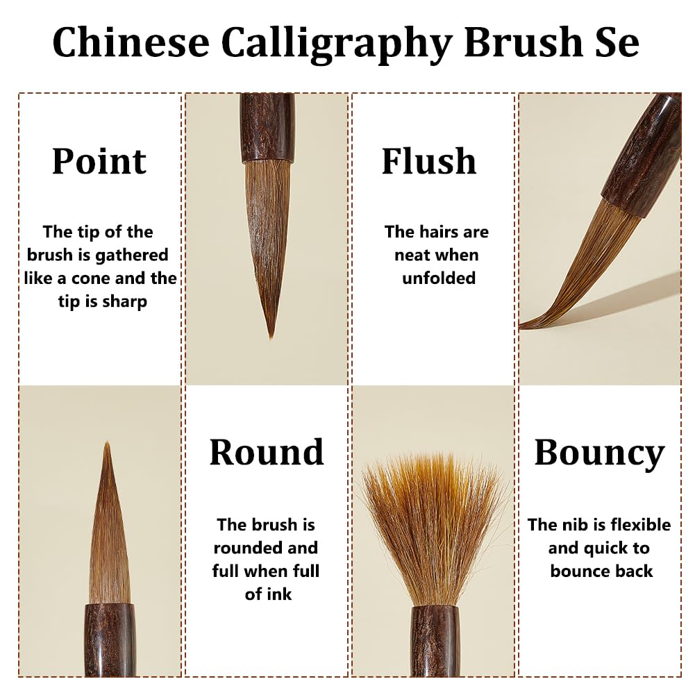 OLYCRAFT 16pz Set di Pennelli per Calligrafia Cinese Set di Pennelli per Acquerello Pennello per Scrittura e Disegno con Portapennelli Arrotolabile per Kanji Cinese Disegno Sumi-E Scrittura Pittura