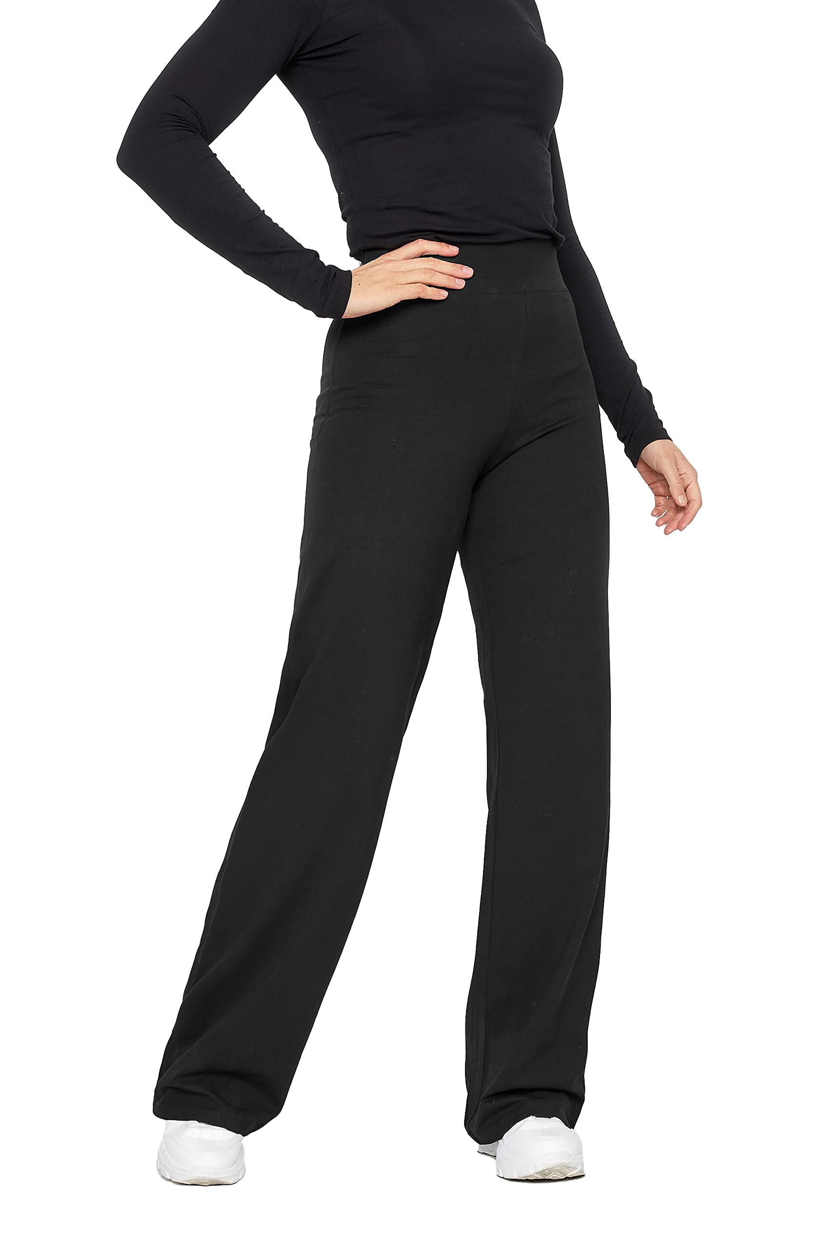 Long Tall Sally Women's Black Tall Wide Leg Yoga Pants In Large