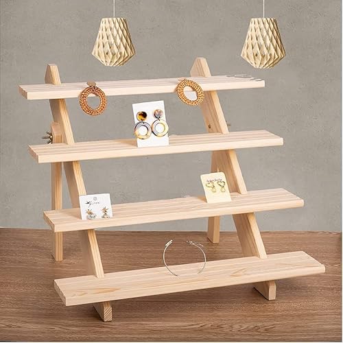 RONGKUN Joyería exposición Soporte Expositor de colgante pendientes con Ranuras, Desmontable exposición de madera maciza titular 4 Niveles, para Postre, planta en maceta, muñeca, cosméticos Cover