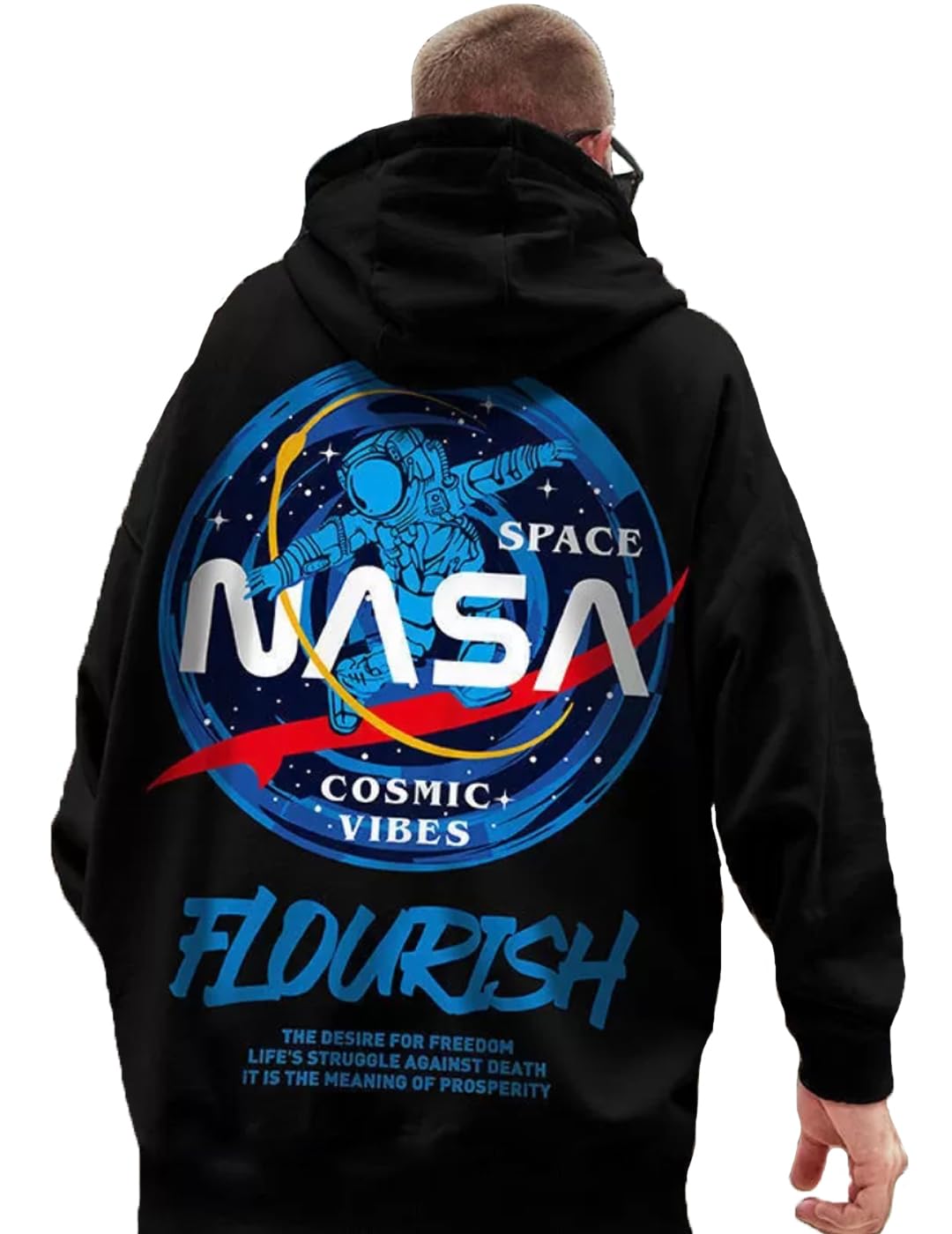 LEWEL Men's Stylish Hooded Neck Full Sleeve Oversized T-Shirt (Black)