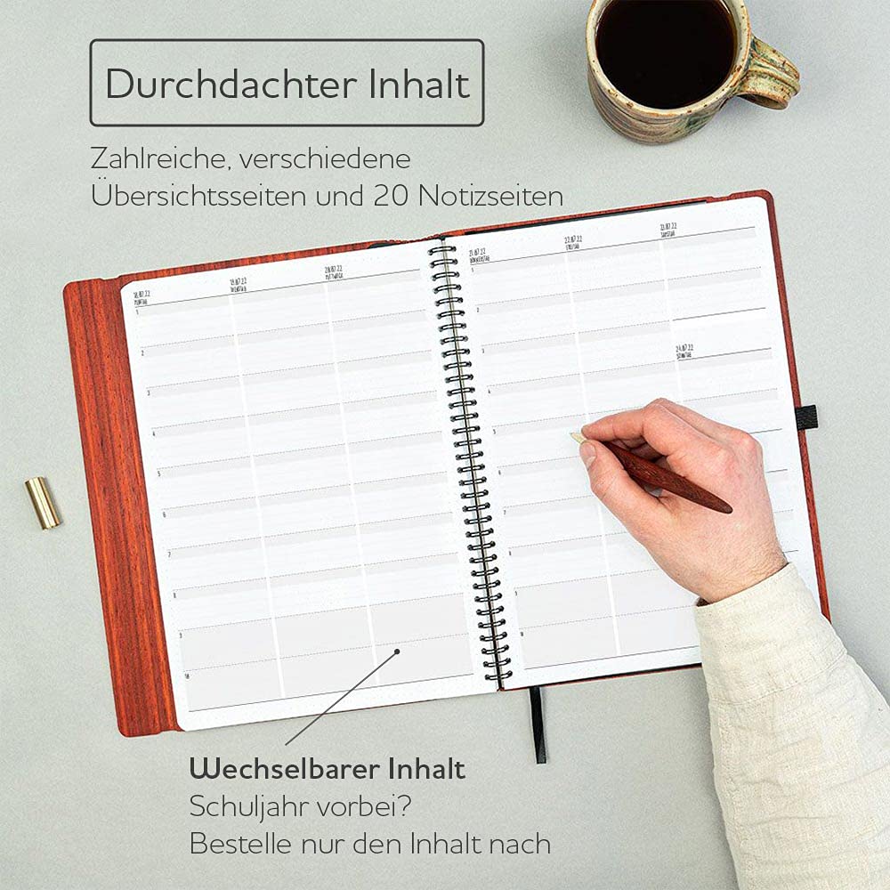 Lehrerkalender 2021 2022 A4 aus Padouk-Holz - Schulplaner Holz Lehrer Lehrerinnen für Schuljahr 2021/22
