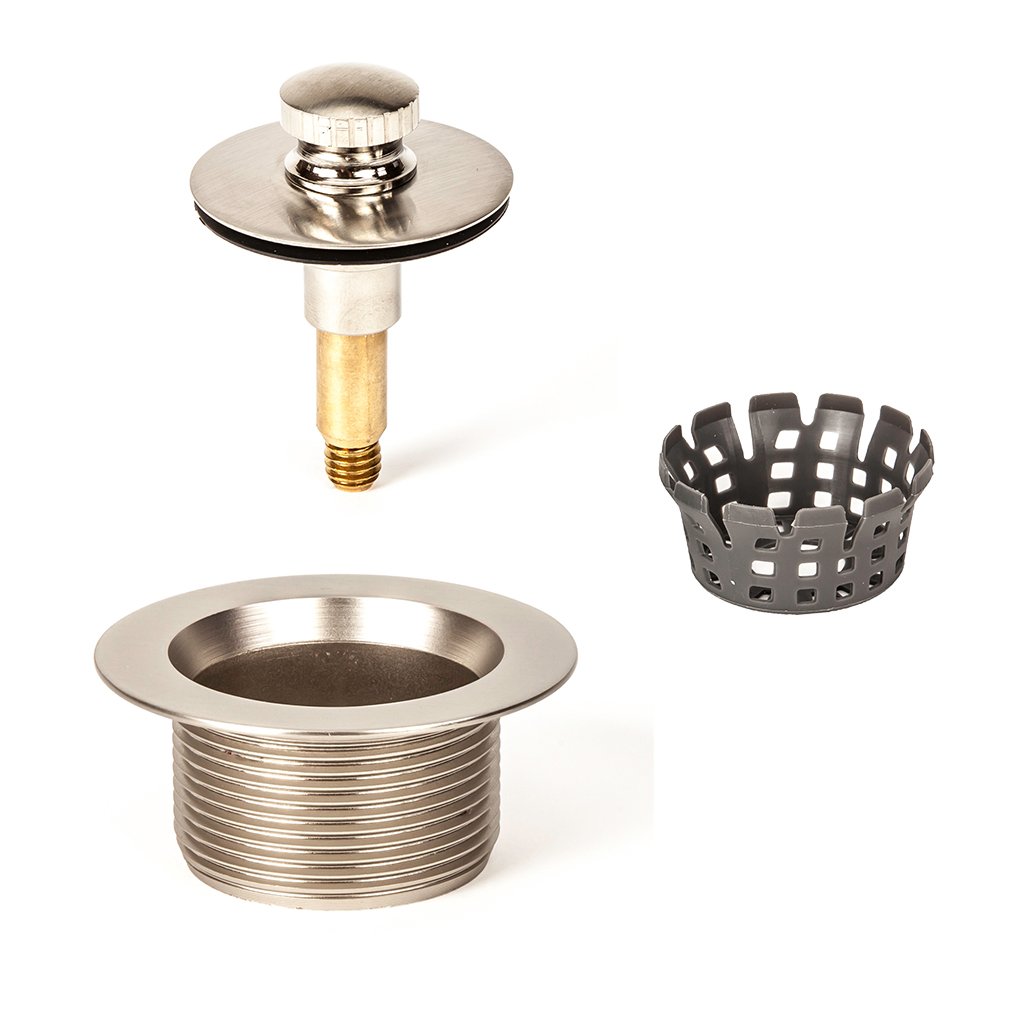 PF WaterWorks Lift Lock (Push Pull) Bathtub/Bath Tub Drain Assembly with Gasket - Coarse Thread 11.5 Threads Per Inch - Free Hair Catcher/Strainer to Eliminate Clogs;Brushed Nickel; PF0940-BN-LL-C