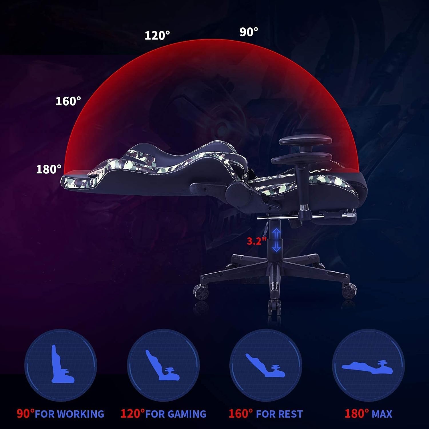 80% оƒƒ Dіѕсоunt DOXACEF Massage Gaming Chair with Footrest Big Adjustable Gaming Chair Ergonomic Leather Swivel Chair PC Computer Gamer Chair Rocking Game Chair with Headrest and Lumbar Pillow (Army Green Camo) Crаzу Dеаlѕ DOXACEF Massage Gaming Chair with Footrest Big Adjustable Gaming Chair Ergonomic Leather Swivel Chair PC Computer Gamer Chair Rocking Game Chair with Headrest and Lumbar Pillow (Army Green Camo)