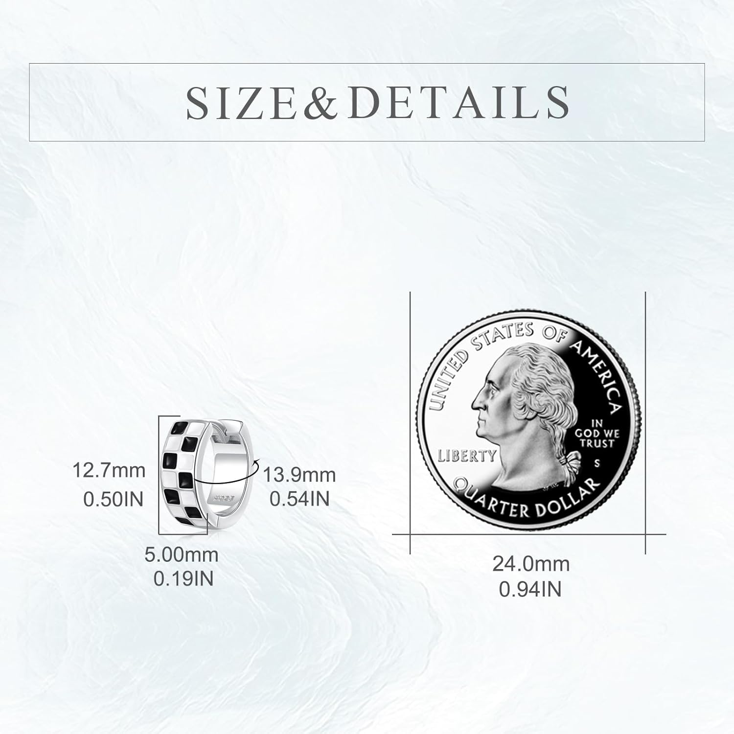 White Black Plaid Hoop Earrings for Women 925 Sterling Silver Huggie Hoops Hypoallergenic Hooped Gifts Her Birthday Bff