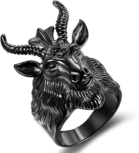 Stainless Steel Satan Worship Ram Goat Head Ring Aries Zodiac Biker Gothic Punk Hiphop