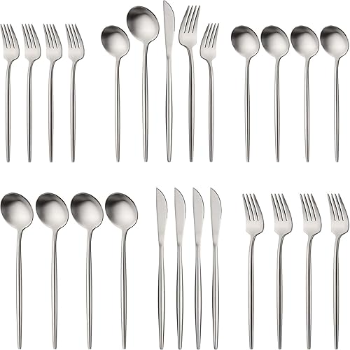 Juego de 20 cubiertos de acero inoxidable resistente para 4 cubiertos de plata mate, incluye cuchillos, tenedores, cucharas para cocina, hogar,
