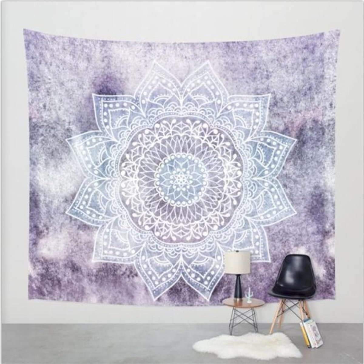 Shukqueen Purple Flower Indian Mandala Psychedelic Tapestry Wall Art Hanging Tapestry Dorm Decor Picnic Mat (51" H X 60" W, )